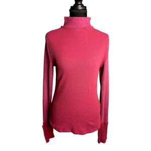 We The Free Womens Jojo Rose Pink Mock Neck Top Sz M Boho Stretch Rib Knit Indie